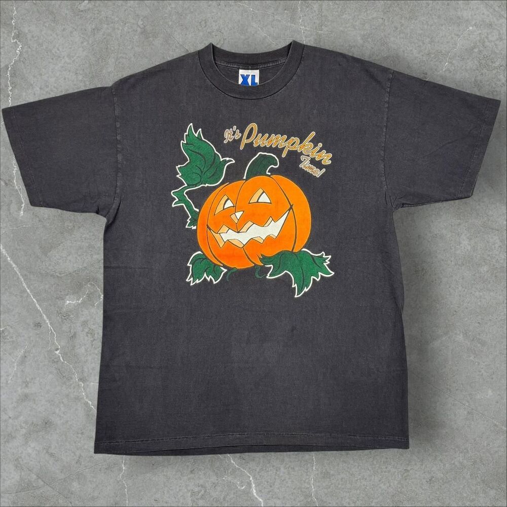 VTG Faded Halloween Jack O Lantern Carved Pumpkin Time 90s Royal-T Shirt - XL